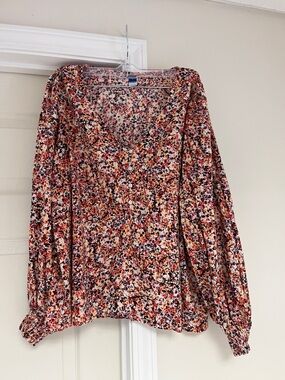 Old Navy Multicolor Floral V-Neck Peasant Blouse